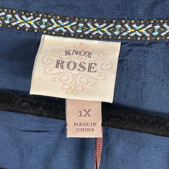 NEW Knox Rose Womens Plus 1X Blue Long Sleeve Button Front Top Smocked Blouse - Picture 3 of 9